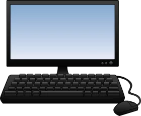 Minimalist Black Computer Setup Clipart with Monitor and Keyboard