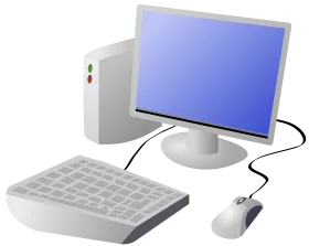 Minimalist Desktop Computer System Clipart Illustration with Monitor, CPU, Keyboard, and Mouse