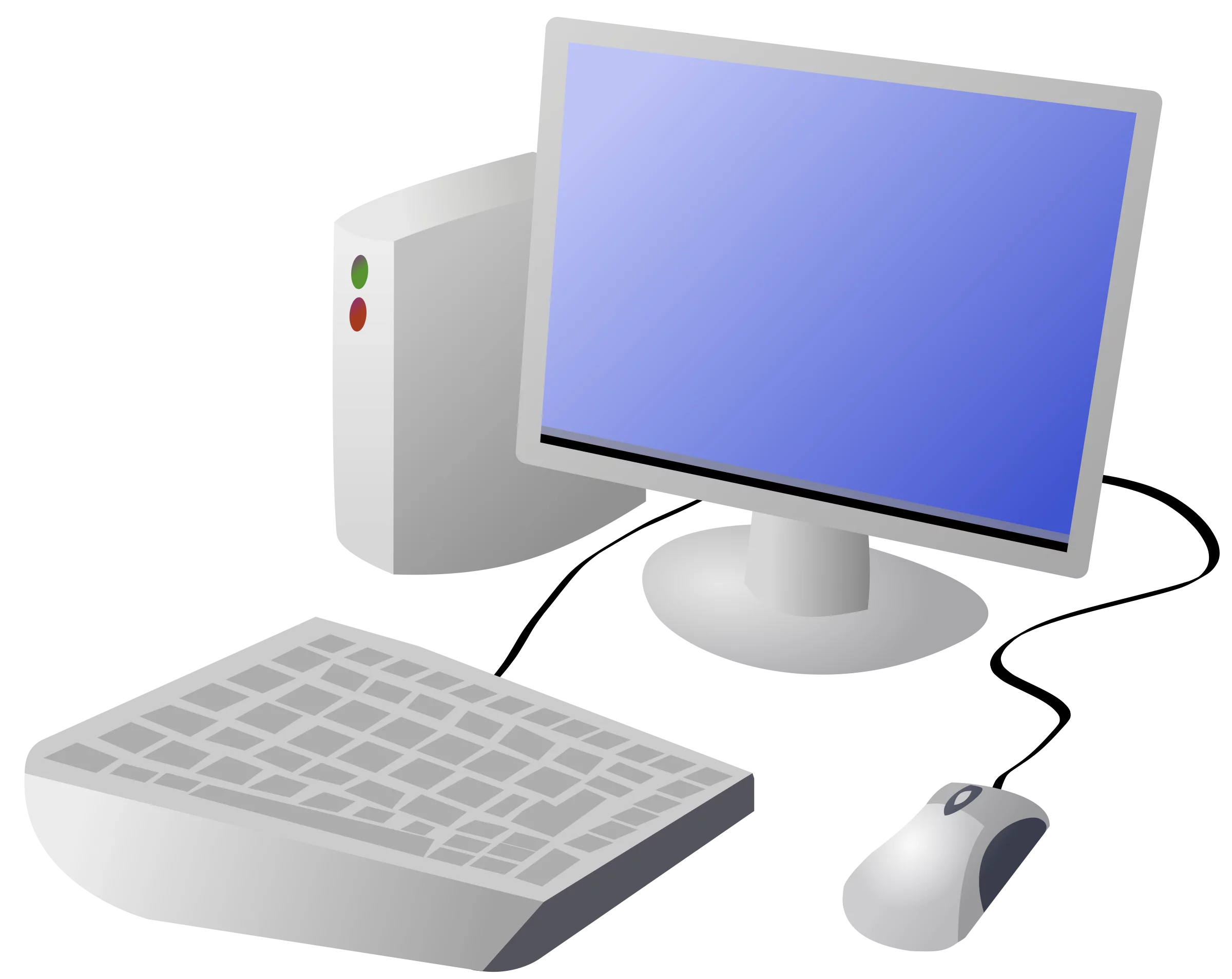 Minimalist Desktop Computer System Clipart Illustration with Monitor, CPU, Keyboard, and Mouse