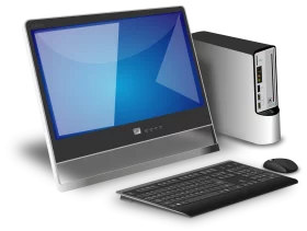 Modern Desktop Computer Clipart: Sleek Design with Monitor, Tower, Keyboard