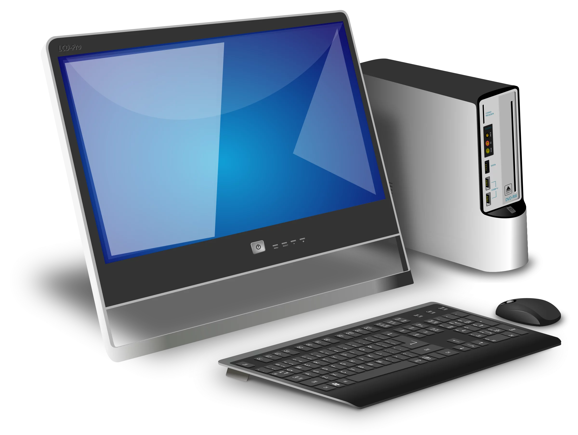 Modern Desktop Computer Clipart: Sleek Design with Monitor, Tower, Keyboard