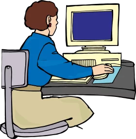 Office Worker Sitting at Computer Desk Performing Daily Work Tasks Clipart Illustration