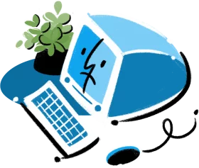 Playful Blue Computer Workstation Clipart with Cheerful Digital Elements