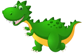 Cheerful Green Dinosaur Cartoon Clipart with Playful Posture and Friendly Expression