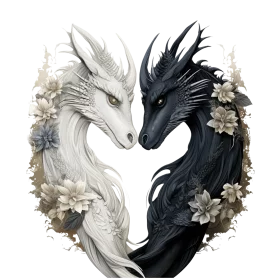 Ethereal Yin and Yang Dragon Clipart: Monochromatic Mythical Companions