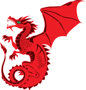 Fierce Red Welsh Dragon Clipart - Mythical Creature Illustration with Spread Wings