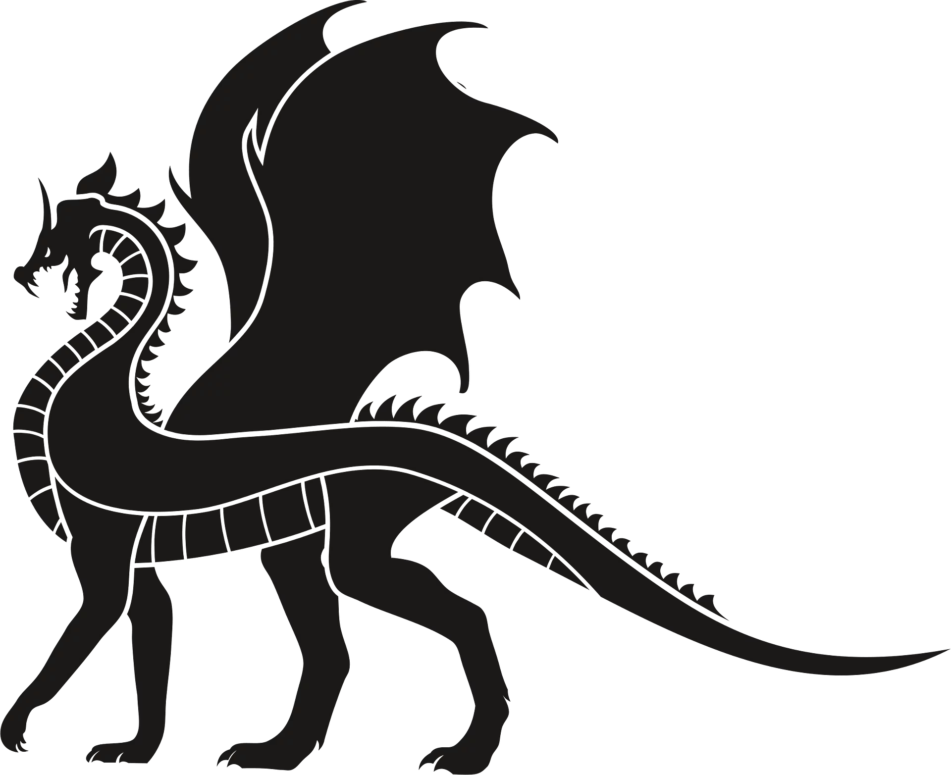 Majestic Medieval Silhouette Dragon Clipart with Gothic Elegance