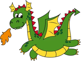 Whimsical Green Dragon Clipart: Playful Fantasy Creature with Flame