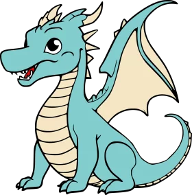 Whimsical Teal Blue Fantasy Dragon Clipart: Cute Mythical Creature Illustration