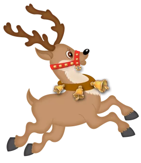 Festive Jumping Reindeer Clipart with Golden Bells and Red Harness