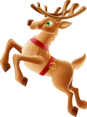 Playful Cartoon Reindeer Clipart with Joyful Jumping Pose and Cheerful Expression