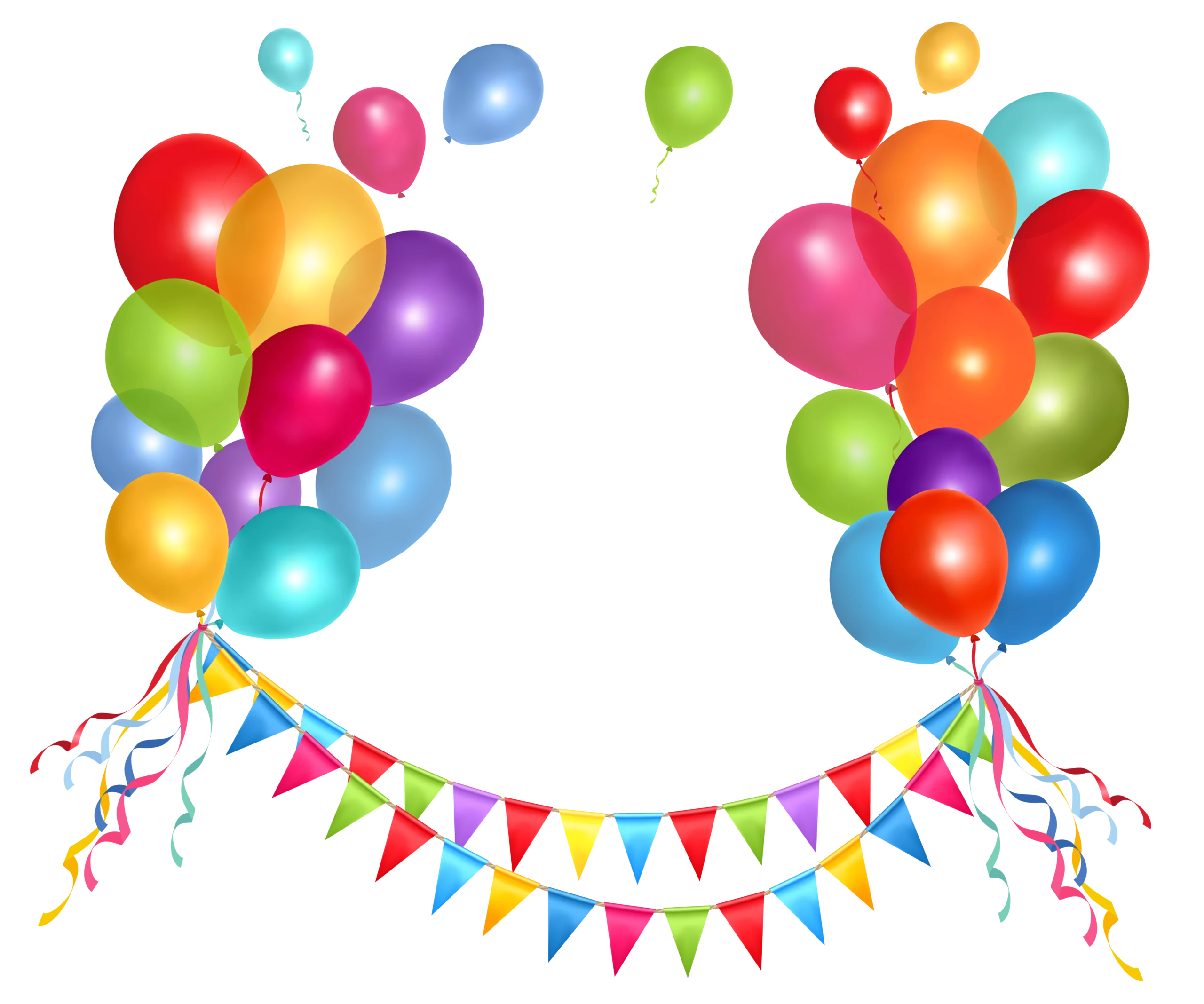 Festive Birthday Celebration Clipart with Colorful Floating Balloons and Decorative Bunting