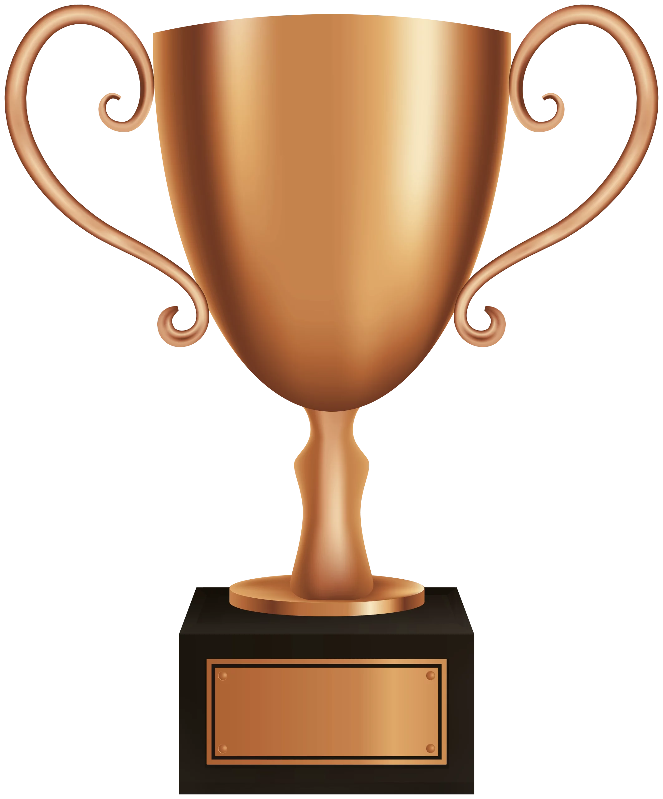 Golden Bronze Trophy Clipart with Elegant Curled Handles and Engraving Plate