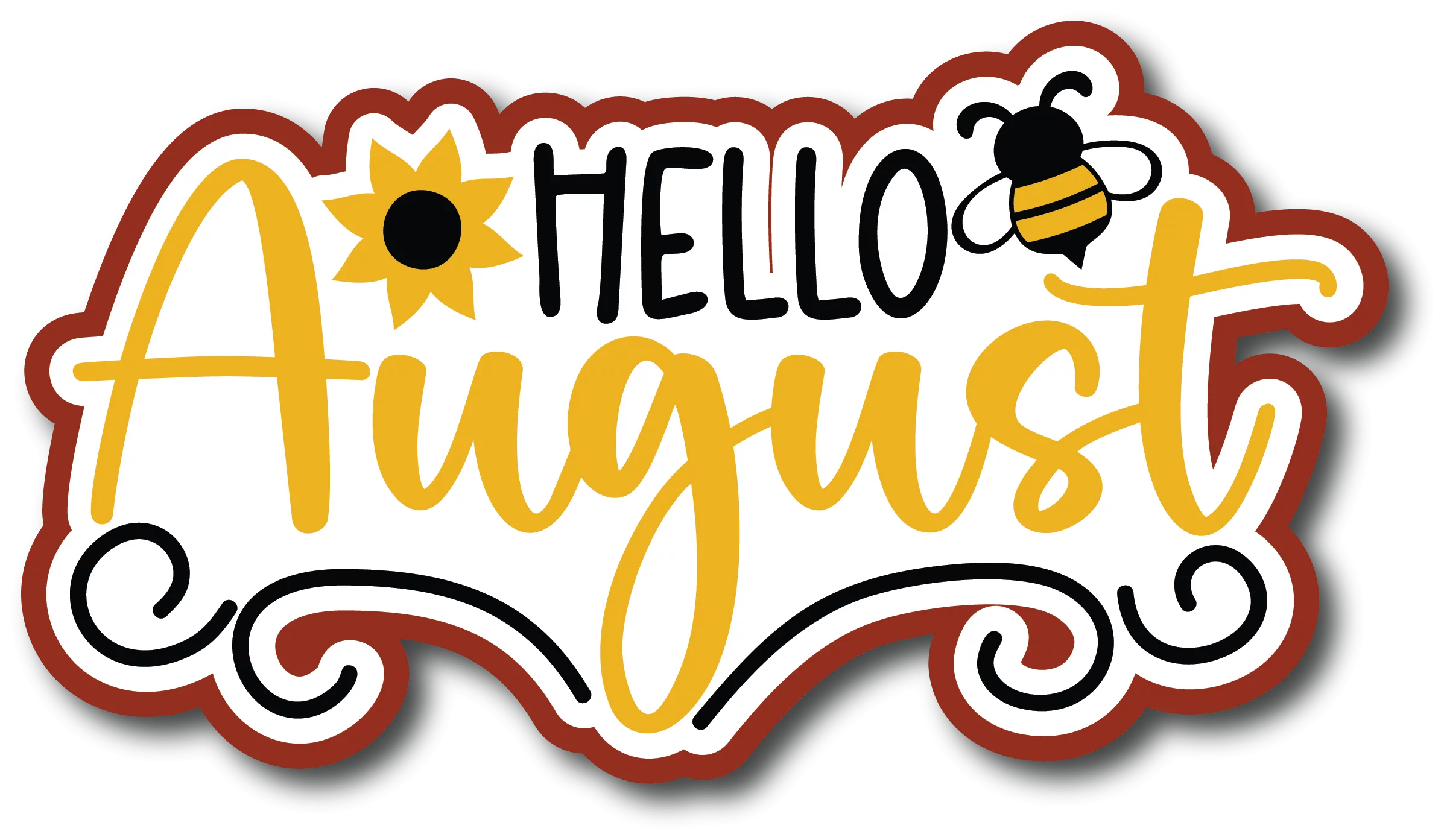 Hello August Cheerful Seasonal Clipart Design with Sunflower and Bee