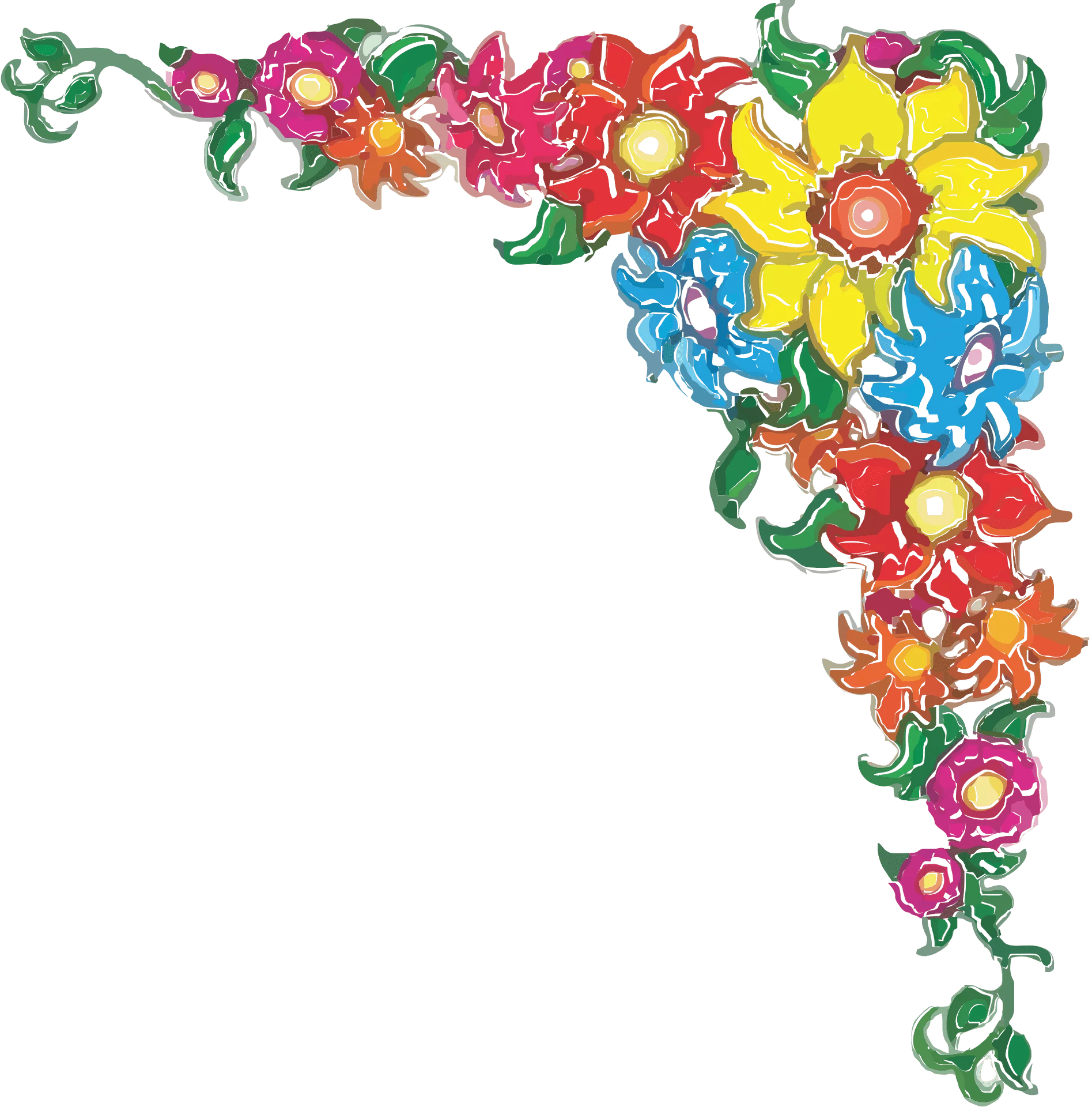 Enchanting Floral Corner Border Clipart with Colorful Blossoming Botanical Design