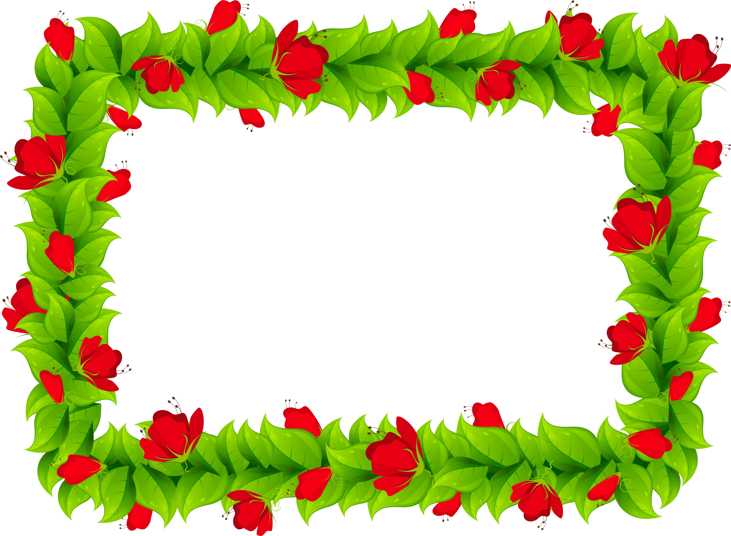 Lush Green Leaf and Crimson Rose Floral Frame Clipart Design