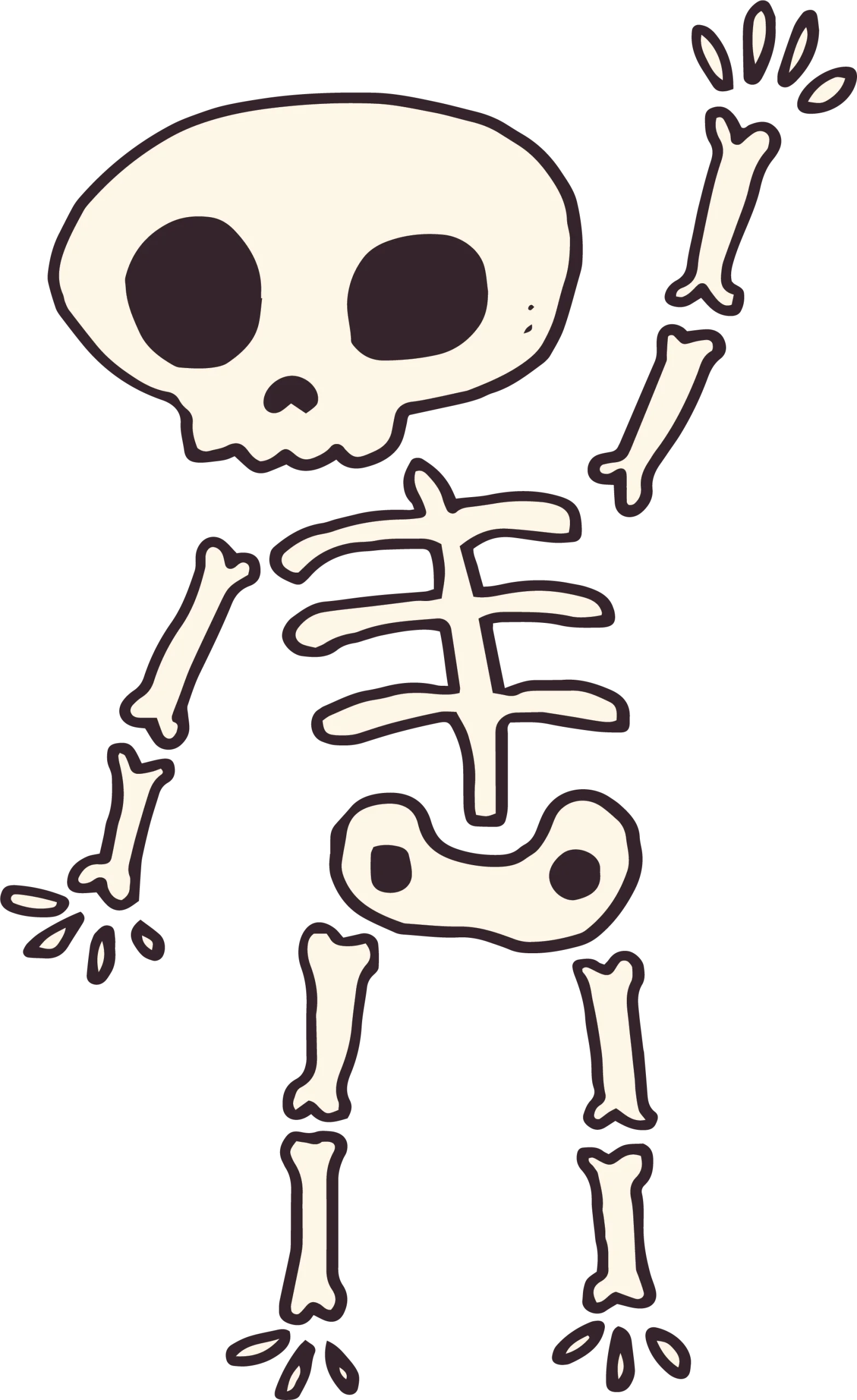 Whimsical Skeleton Clipart: Cute Cartoon Bones Dancing in Playful Style