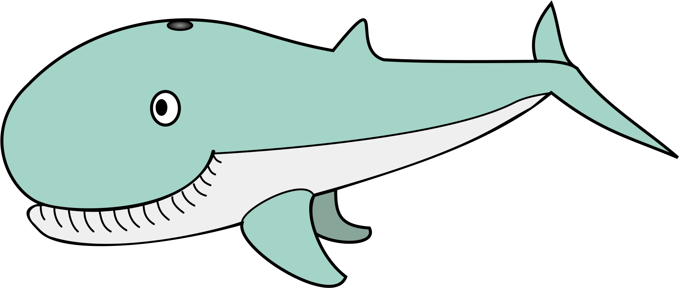 Adorable Light Green Whale Clipart with Cheerful Expression and Smooth Curves