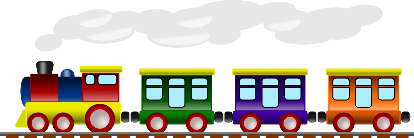 Colorful Cartoon Toy Train Clipart with Cheerful Passenger Carriages