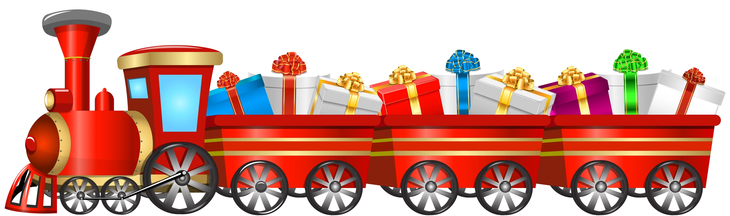Festive Christmas Train Clipart Carrying Colorful Wrapped Gift Presents