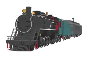 Vintage Steam Locomotive Clipart: Classic Railway Engine with Passenger Cars