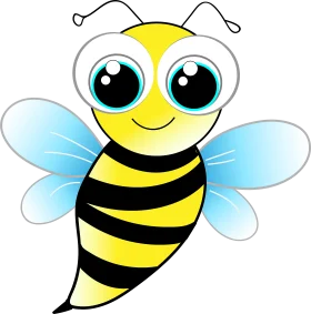 Adorable Cartoon Bee Clipart with Big Eyes and Translucent Wings