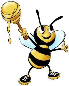Cheerful Cartoon Bee Clipart Holding Golden Honey Dipper with Playful Pose