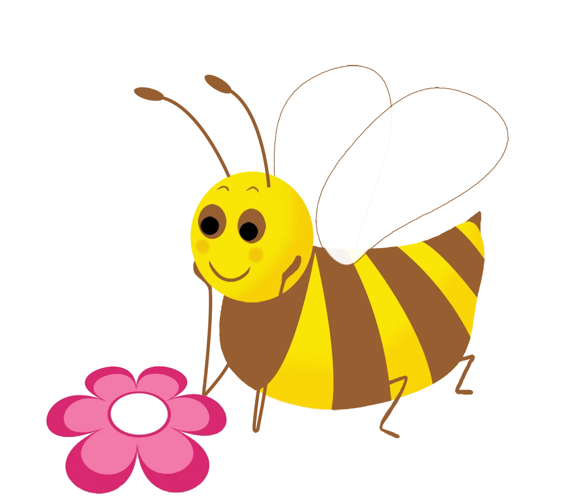 Cheerful Yellow and Brown Bee Clipart with Adorable Pink Flower Companion
