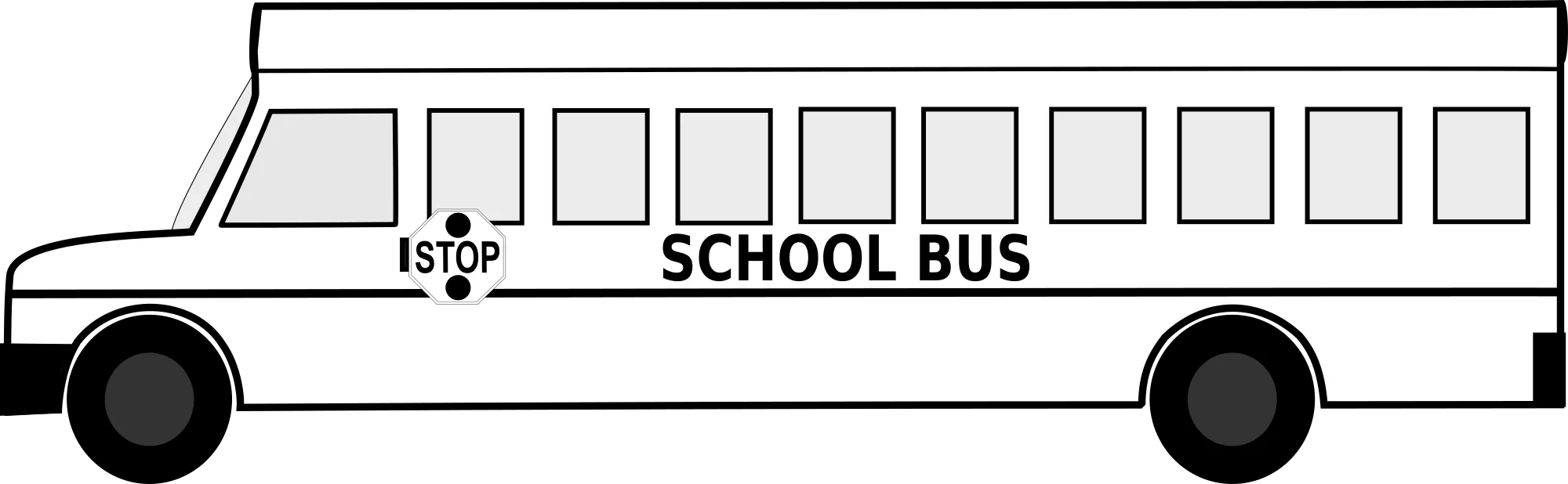Classic Yellow School Bus Line Art Simple Black and White Clipart Design