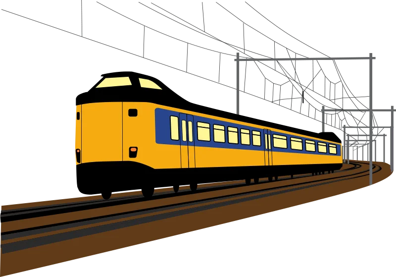 Sleek Yellow Dutch Railways Passenger Train Clipart Illustration