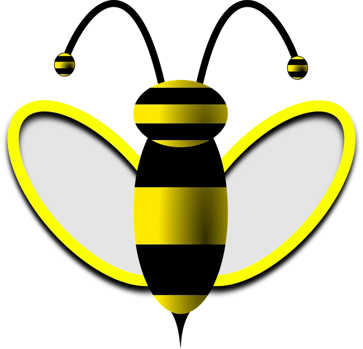 Stylized Black and Yellow Bee Clipart with Distinctive Wing Design
