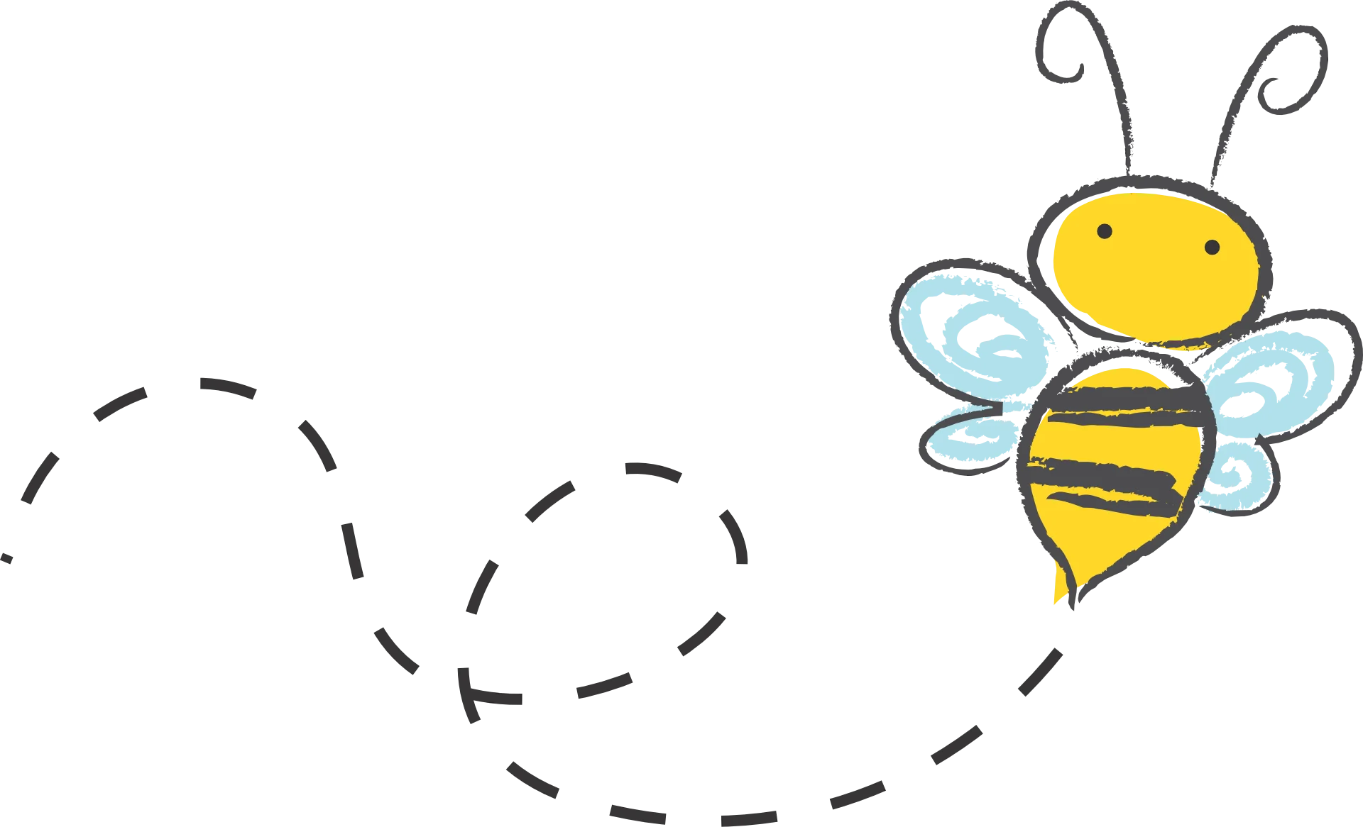 Whimsical Flying Bee Cartoon Clipart with Dashed Flight Path