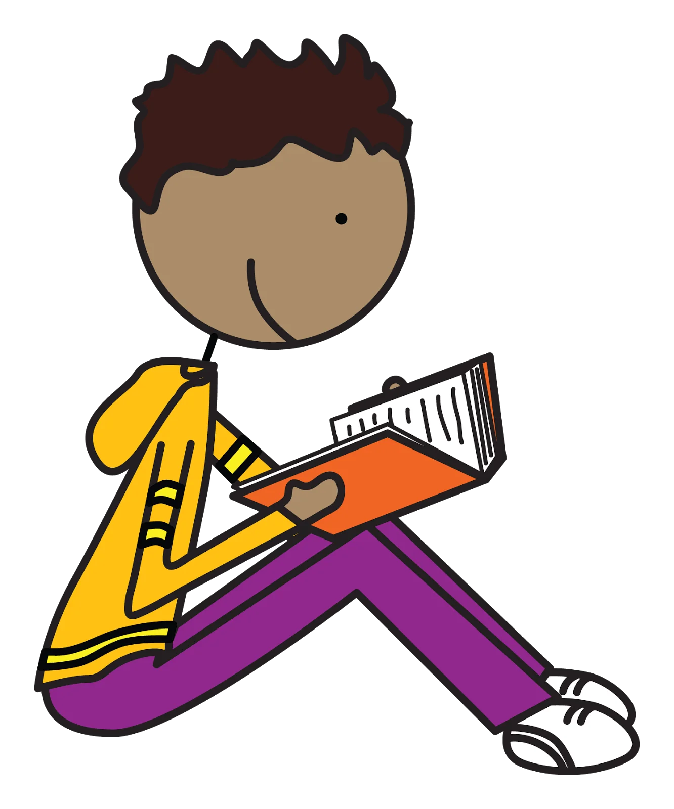 Young Student Engrossed in Reading: A Colorful Cartoon Clipart Illustration