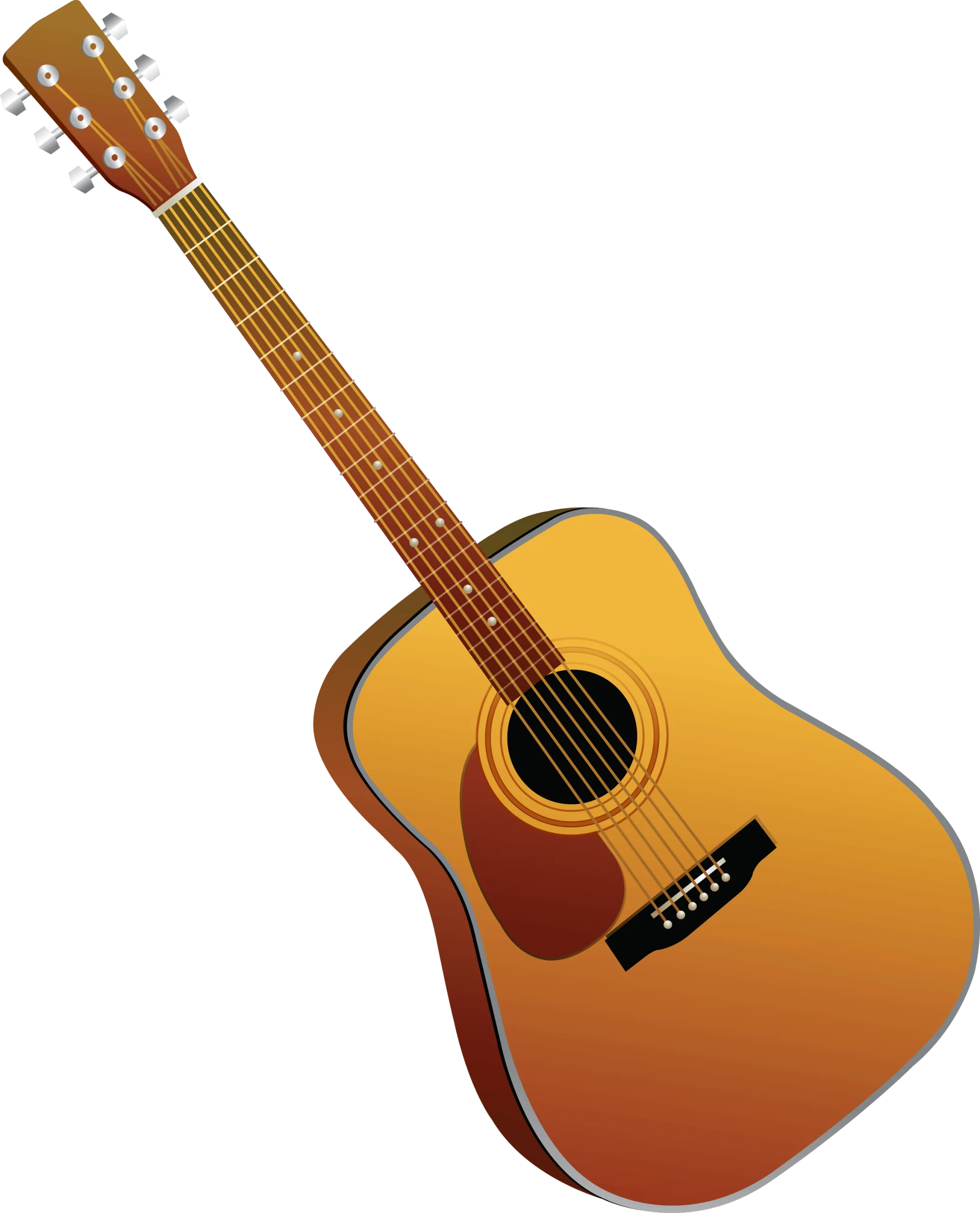 Classic Acoustic Guitar Clipart Illustration with Warm Wooden Tones and Sleek Design