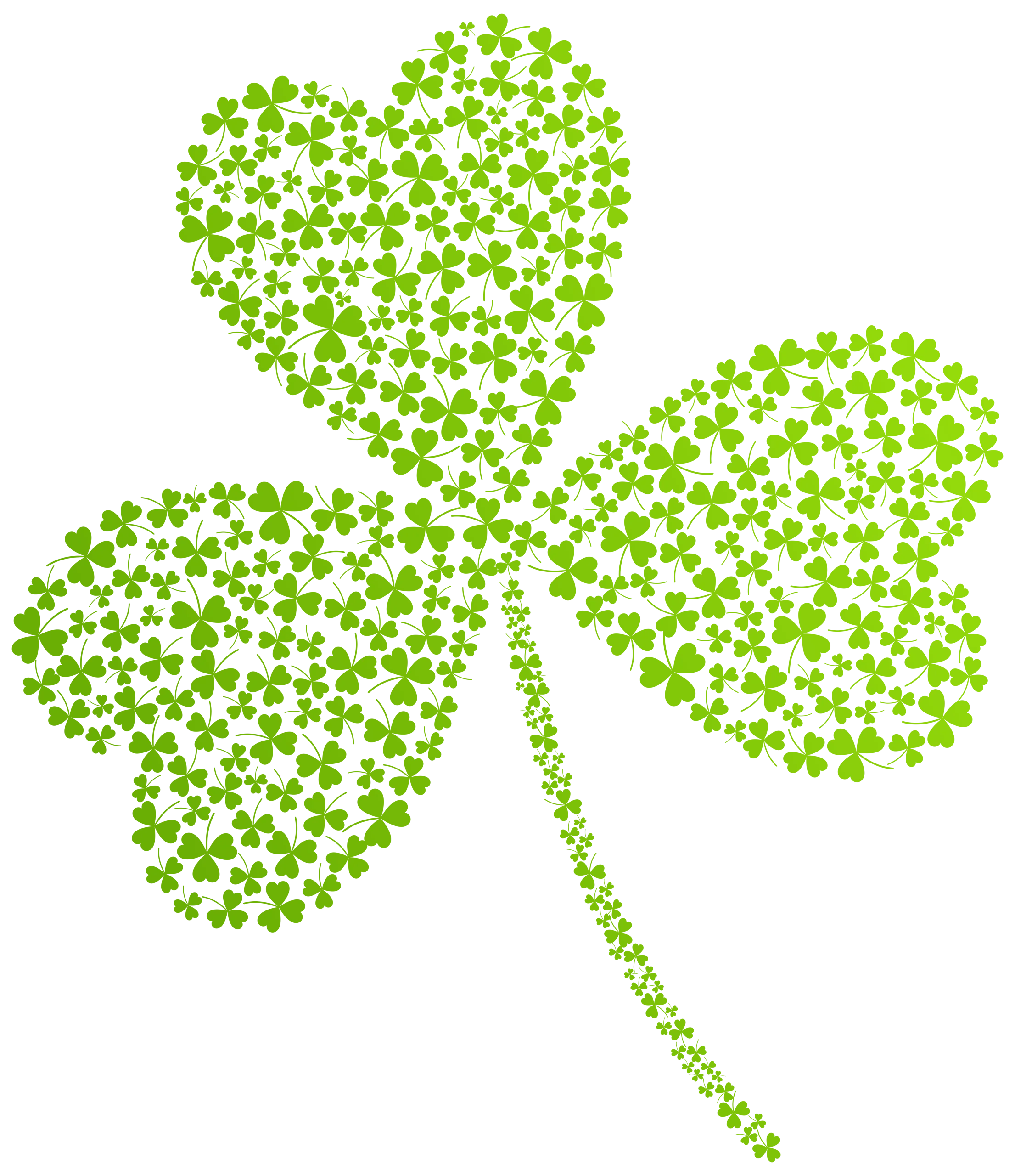 Emerald Green Shamrock Clipart Composed of Countless Tiny Four-Leaf Clovers