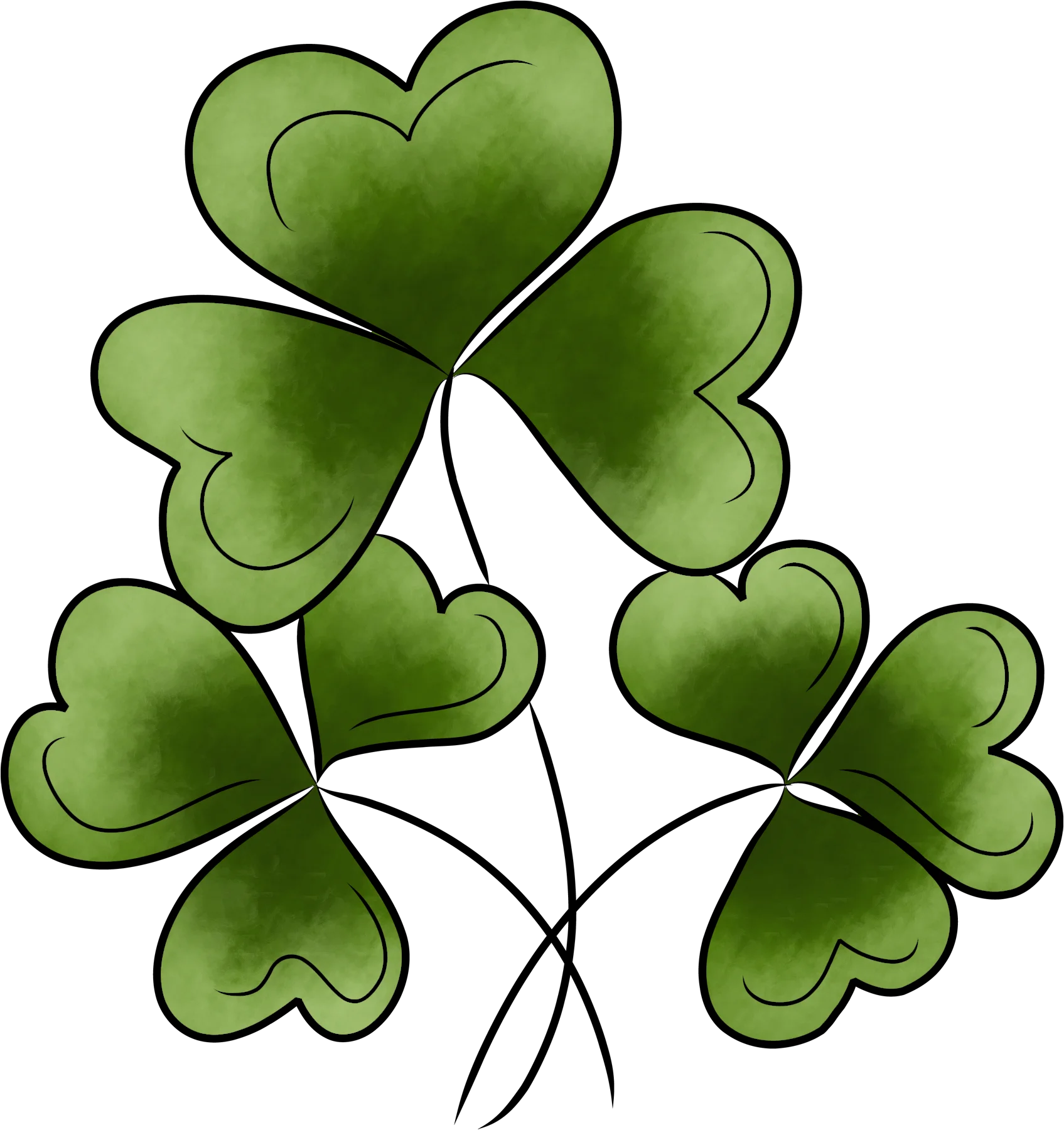 Lucky Green Shamrock Leaves Artistic Clipart Design for St. Patrick's Day