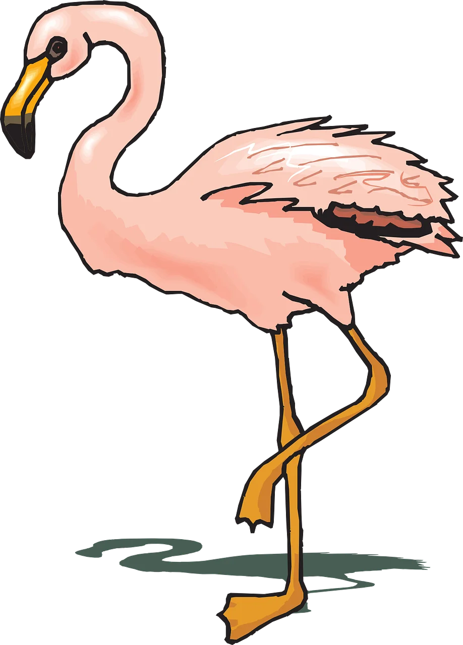 Elegant Pink Flamingo Standing Tall: A Charming Hand-Drawn Clipart Illustration