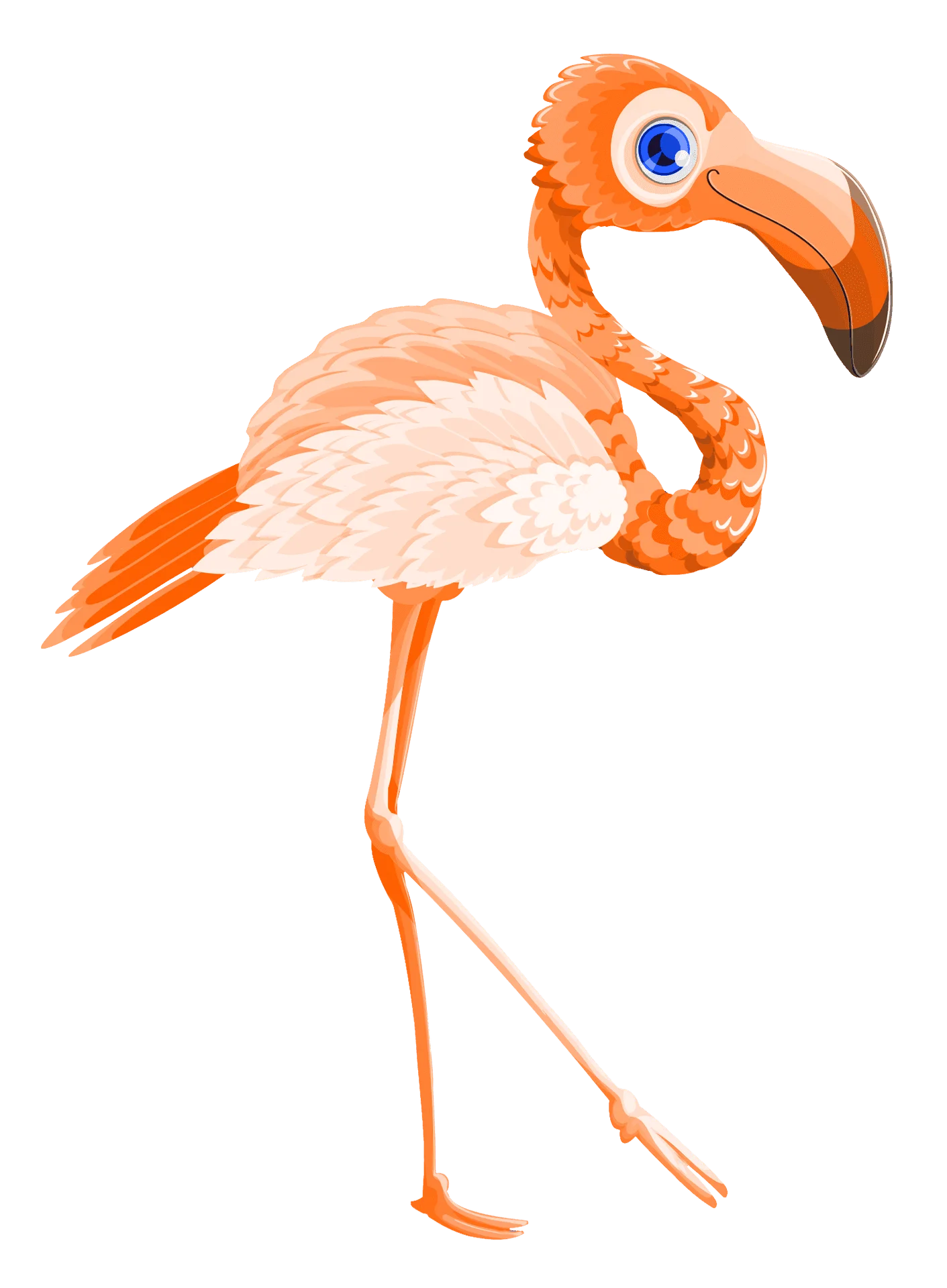 Whimsical Orange Flamingo Clipart with Large Eye and Stylized Design