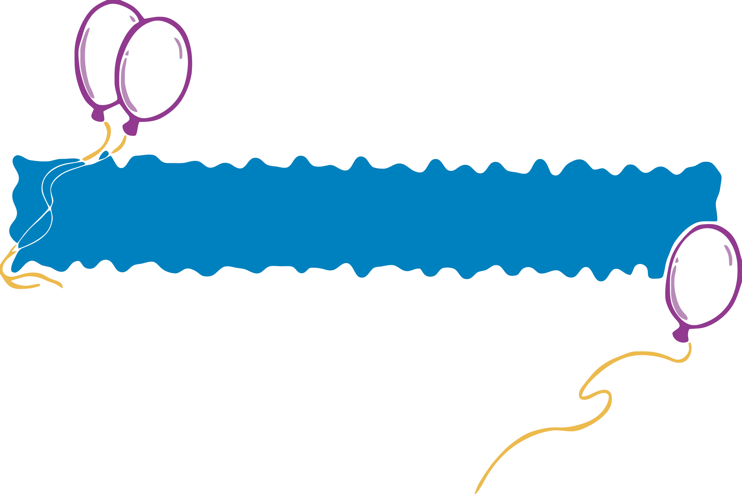 Playful Blue Banner Clipart with Whimsical Purple and Pink Balloons Floating