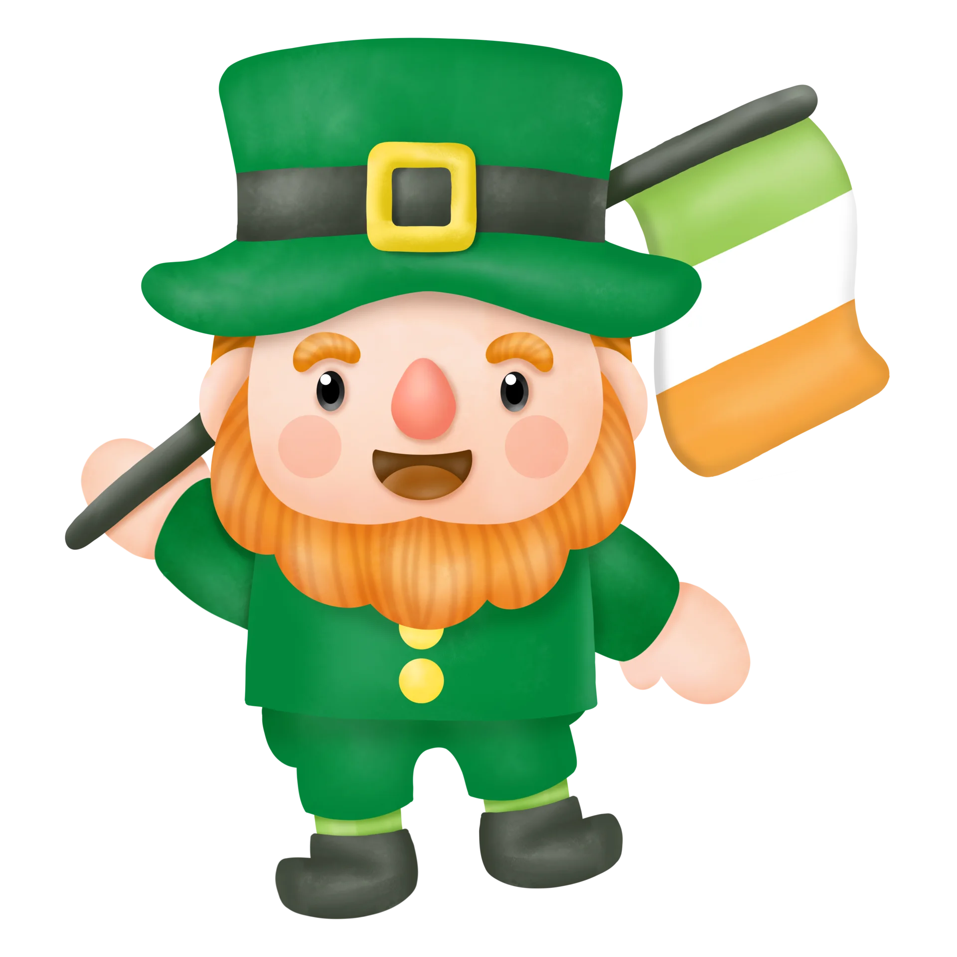 Cheerful Cartoon Leprechaun Clipart with Playful Green Outfit and Golden Buckle