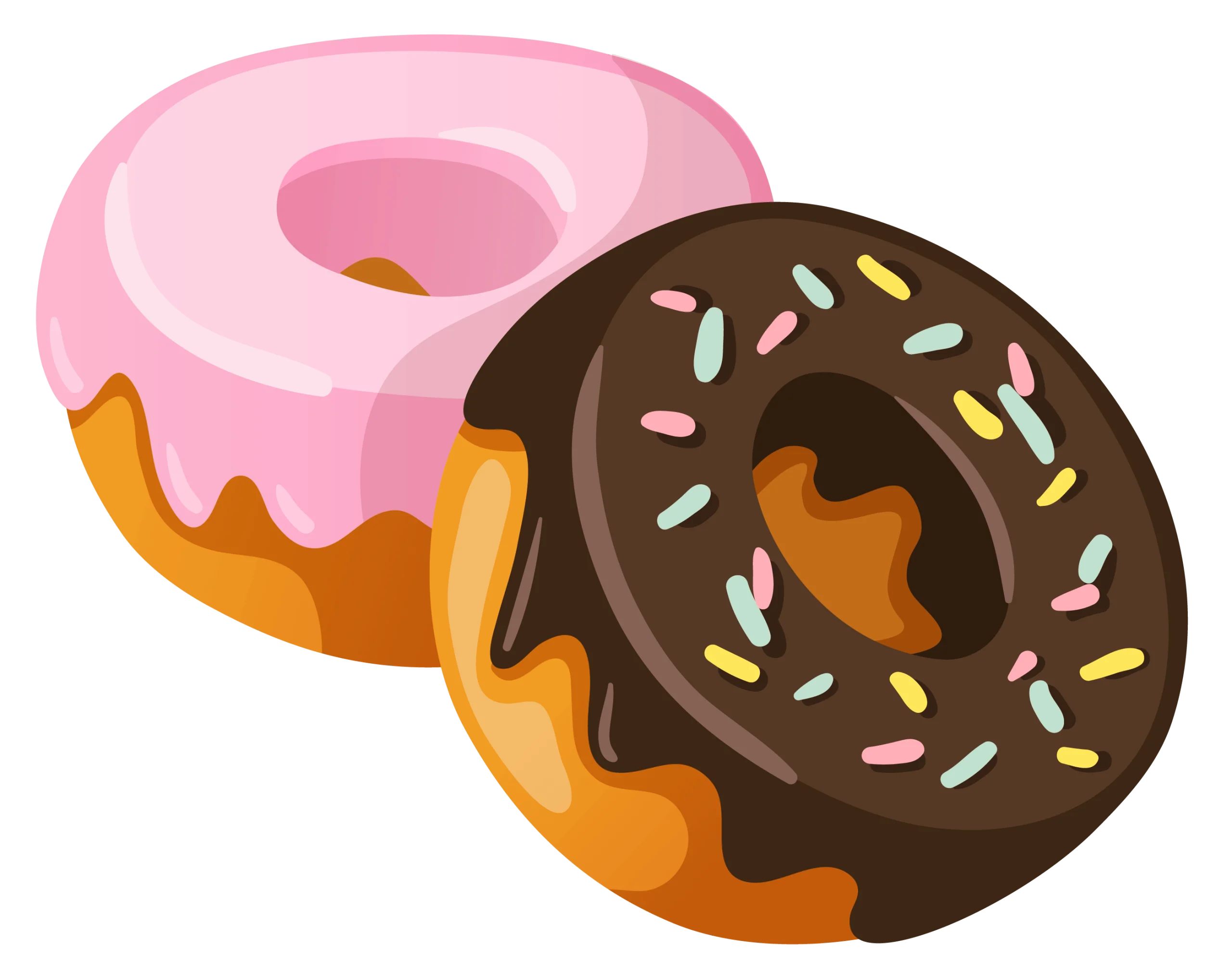 Sweet Delights: Glossy Chocolate and Pink Frosted Donuts Clipart Collection