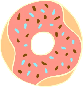 Charming Strawberry-Pink Donut Clipart with Whimsical Chocolate and Blue Sprinkles