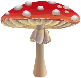 Whimsical Red and White Spotted Amanita Muscaria Mushroom Clipart Illustration
