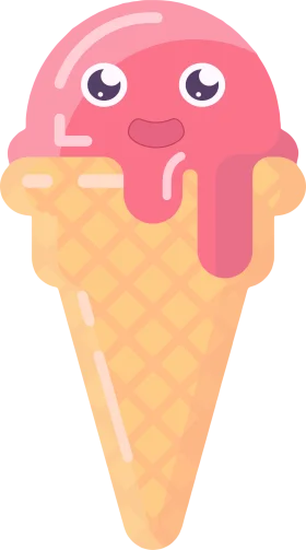 Cute Kawaii Pink Melting Ice Cream Cone Cartoon Character Clipart Design