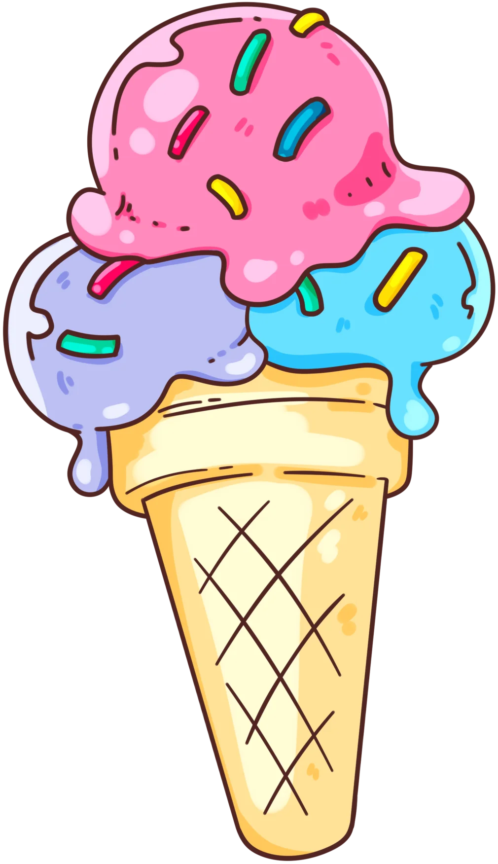 Delightful Cartoon Ice Cream Clipart with Colorful Melting Scoops