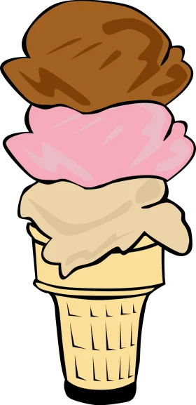 Delightful Three-Scoops Ice Cream Cone Clipart with Whimsical Color Palette