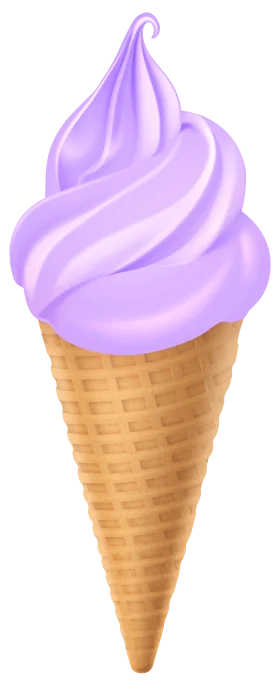 Pastel Lavender Soft Serve Ice Cream Swirl in Golden Waffle Cone Clipart Design
