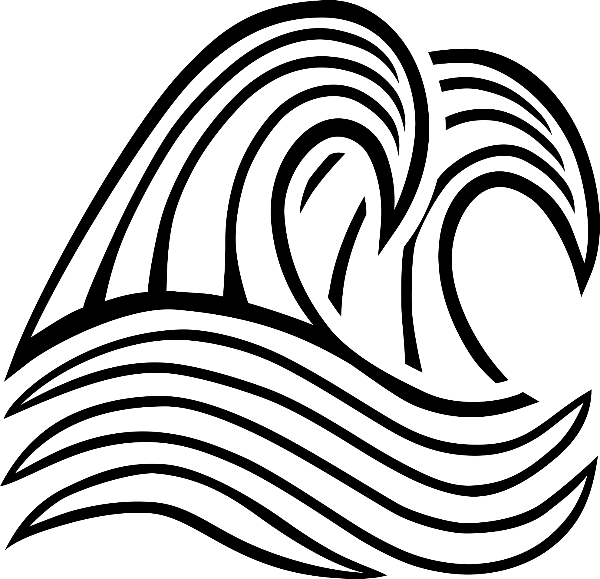 Stylized Oceanic Wave Clipart - Minimalist Black and White Nautical Design