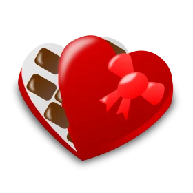 Romantic Heart-Shaped Chocolate Box Clipart with Elegant Red Ribbon Design