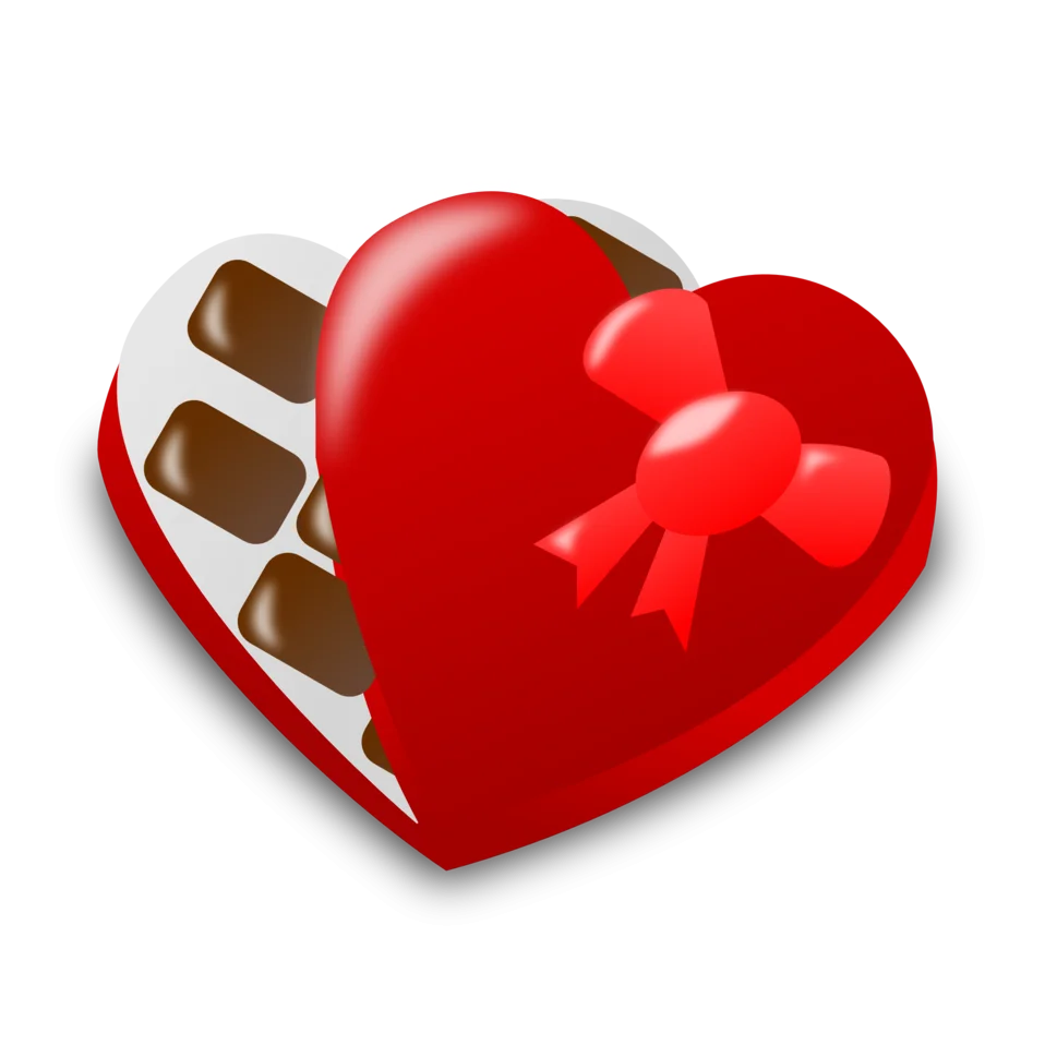 Romantic Heart-Shaped Chocolate Box Clipart with Elegant Red Ribbon Design